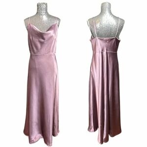 Y2K Pink Satin Cowl Neck Slip Dress XL Prom Gown Formal Evening Gown Partywear